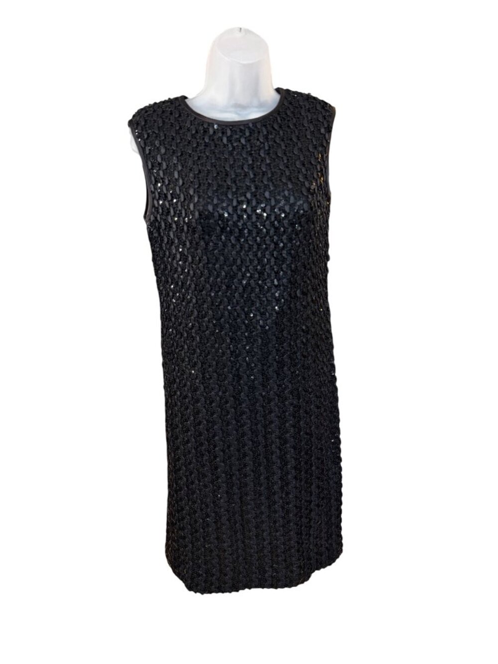 Vintage Carol Craig Black Sleeveless Sequin Textured Shift Dress Womens Size 12